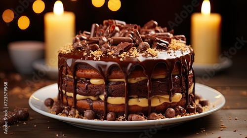 Amazing Layered Chocolate Cake with Melted Chocolate and Nuts