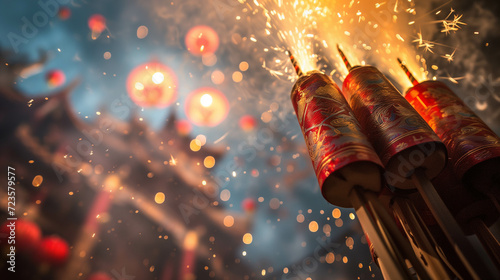 The Chinese New Year festival involves setting off firecrackers on the day of the festival. photo