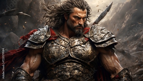 epic and amazing picture of a fantastic warrior fighting on a battlefield