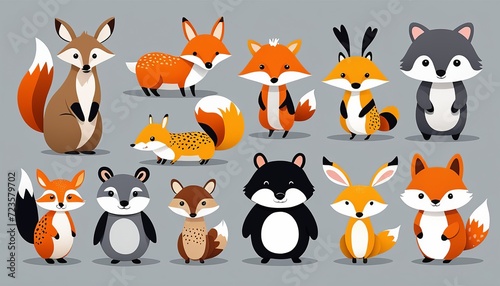 Graphic Design of Cute Cartoon Hand Drawn Animals Collection