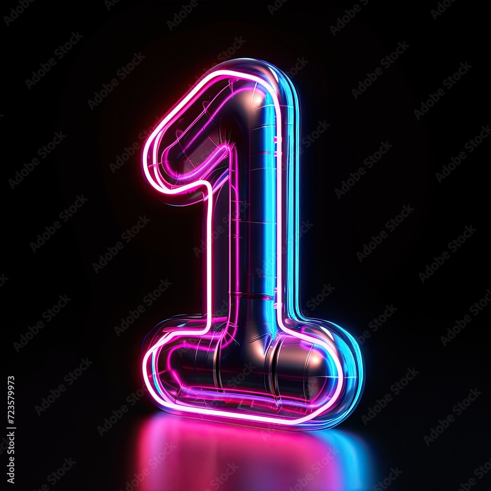 3d render, number one, pink blue gradient neon light glowing in the dark, Bright color, ultra realistic 3d render, number one, pink blue gradient neon light glowing in the dark, Bright color, ultra realistic