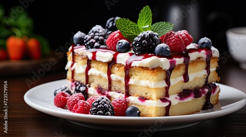 Freshly Baked Layer Cake with Raspberries, Blueberries, and Fresh Berries
