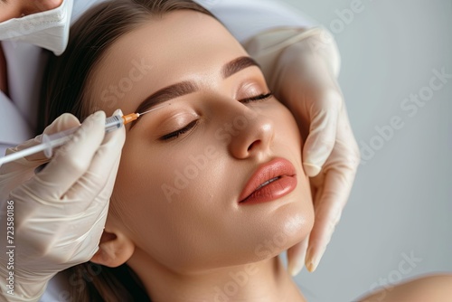 A serene woman receiving a cosmetic injection, highlighting modern beauty and skincare treatments