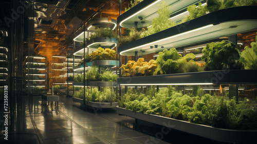 modern agriculture technology vertical farming inside the building, green tech