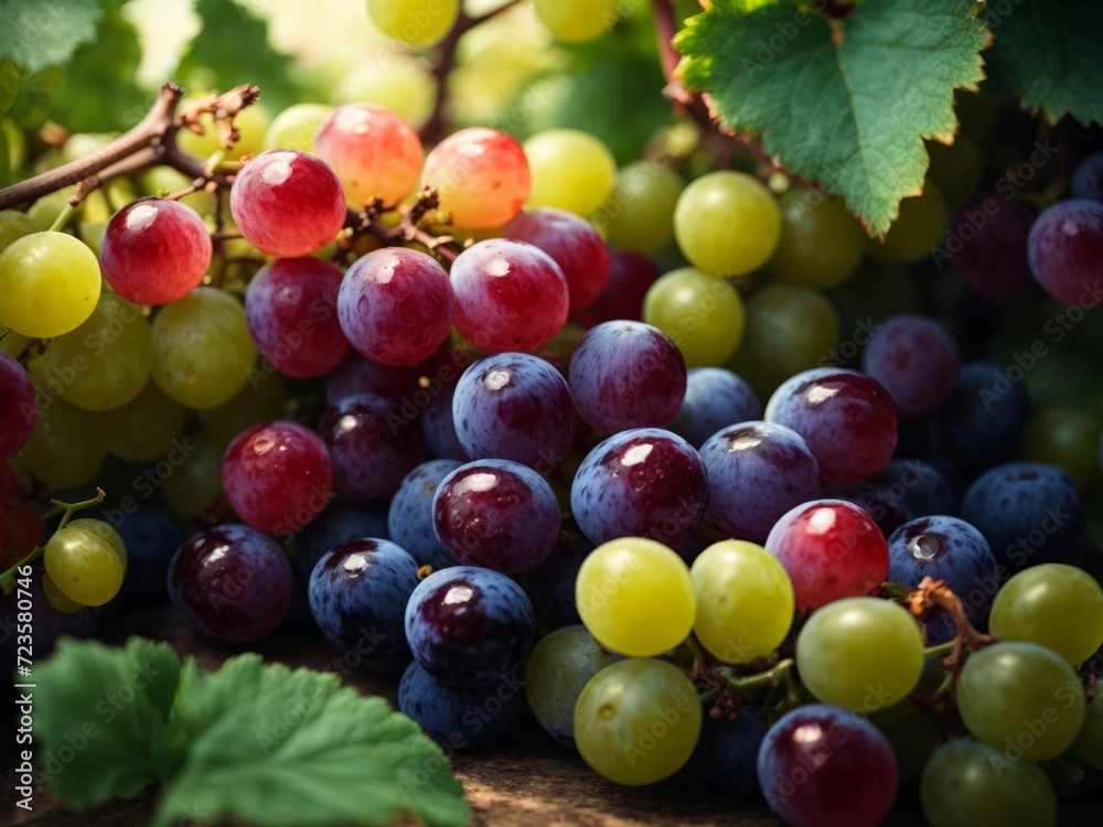 Ripe grapes on a wooden table