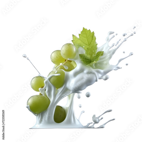 realistic fresh ripe gooseberry with slices falling inside swirl fluid gestures of milk or yoghurt juice splash png isolated on a white background with clipping path. selective focus photo