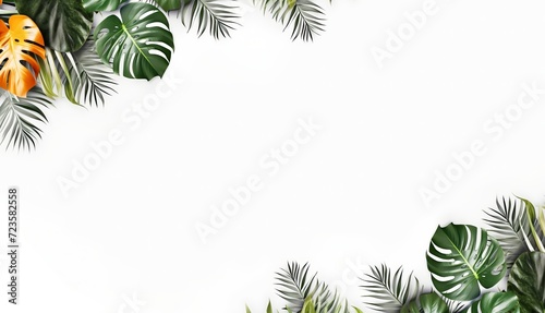 Creative layout made of colorful tropical leaves on white background. Minimal summer exotic concept with copy space