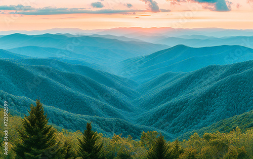 Autumnal Splendor of a Sunset Over the Smoky Mountains, Foliage Painting a Picturesque Scene in Red and Gold