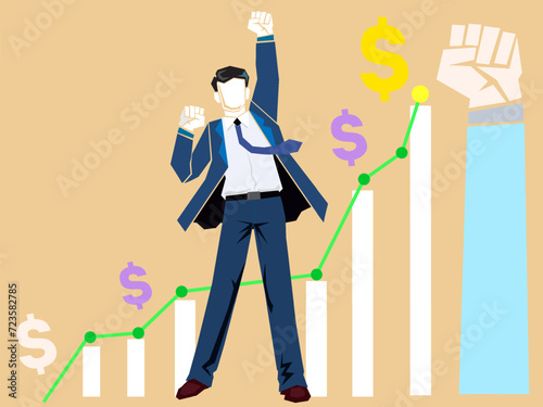 Business man runs up the arrow on the chart, which symbolizes business growth flat vector illustration