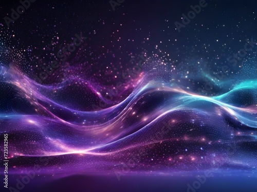 Abstract Waving Particle Technology Background Design. Abstract wave moving dots flow particles, hi-tech and big data background design 