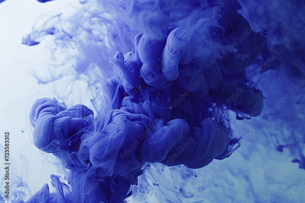 Ultramarine square background featuring a dynamic, flowing ink-in-water effect