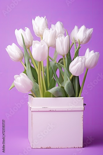 Pink tulips in a white vase photo