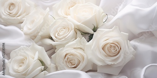 Bunch of white roses beautifully arranged on a table