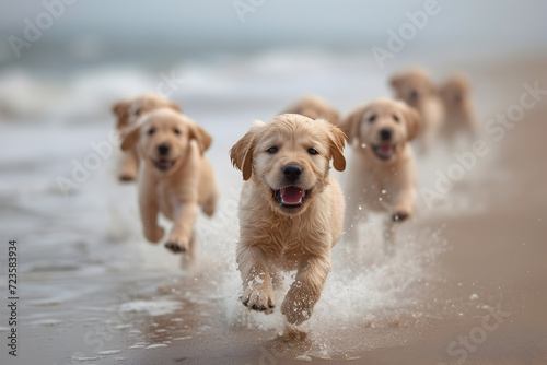 Playful Puppies Running on the Beach