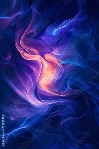 abstract artwork featuring swirling patterns of vibrant colors. Dominant hues include deep blues and purples that are intertwined gracefully