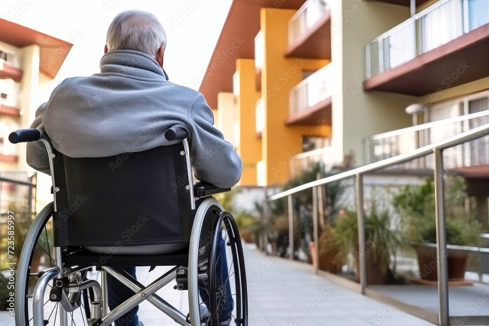 Man in Wheelchair on Sidewalk Man in Wheelchair on Sidewalk