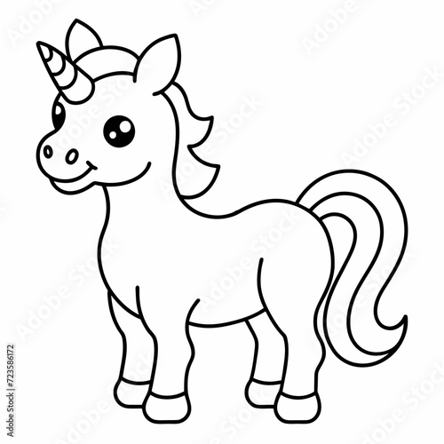 unicorn black and white vector illustration for coloring book 