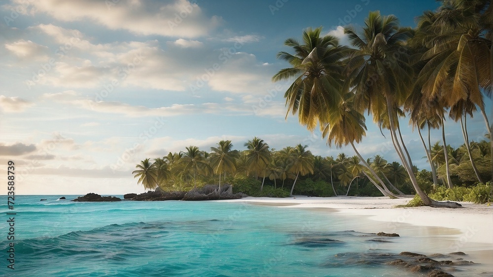 Beautiful seascape with palm trees and blue sky landscape