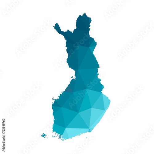 Vector isolated illustration icon with simplified blue silhouette of Finland map. Polygonal geometric style, triangular shapes. White background. photo