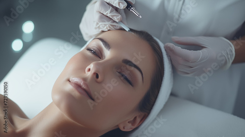 Happy woman getting micro needling 