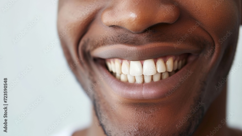 Cropped shot of a young African smiling man. Teeth whitening. Dentistry, dental treatment. Cropped shot of a young African smiling man. Teeth whitening. Dentistry, dental treatment.