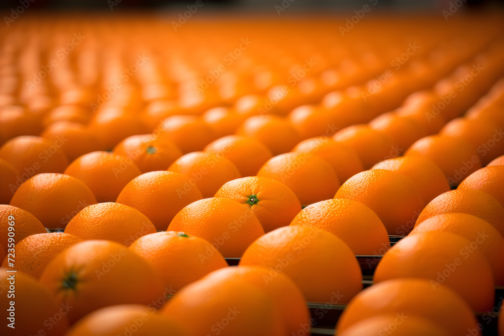 Several oranges arranged in an orderly manner