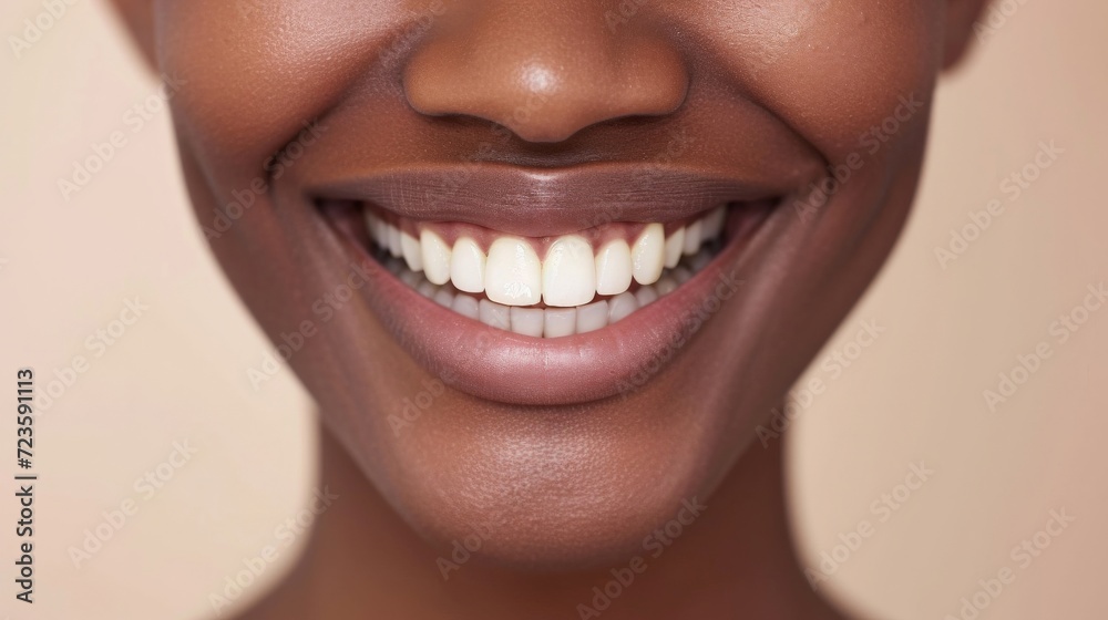 Cropped shot of a young African smiling woman. Teeth whitening. Dentistry, dental treatment. Cropped shot of a young African smiling woman. Teeth whitening. Dentistry, dental treatment.