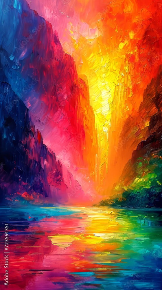 Abstract oil painting of a mountain in the form of a rainbow. Abstract oil painting of a mountain in the form of a rainbow.