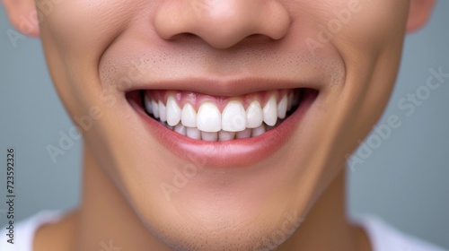 Cropped shot of a young Asian smiling man. Teeth whitening. Dentistry, dental treatment.