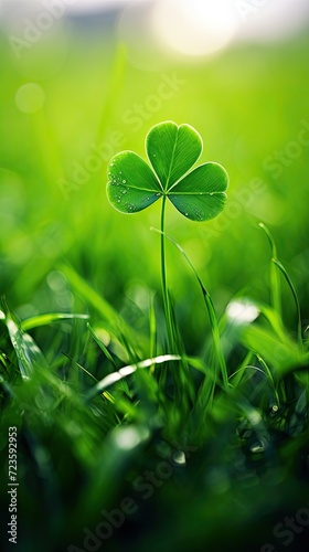 Lucky Four-leaf Clover Grows in Grass