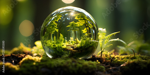 Glass sphere of green plants in daylight