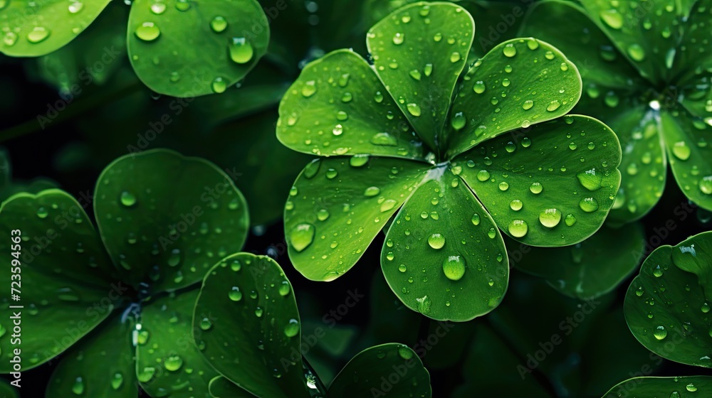 Fototapeta premium Raindrops on a Green Clover Leaf