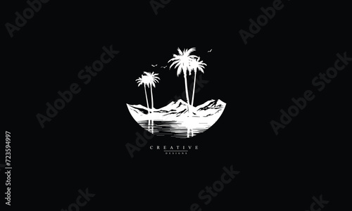 Illustration of a beautiful desert with tall palm trees logo Black design