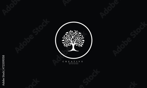 Botanic tree logo Black mark design Organic nature icon. Natural plant emblem Tree of life symbol