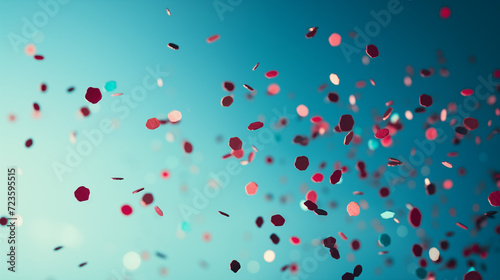 colorful confetti falling on a blue background