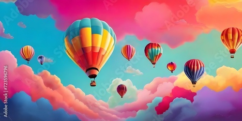 hot air balloons A colorful hot air balloon festival, with balloons ascending into a brilliant blue sky. Generative Ai. A colorful hot air balloon festival at sunrise, balloons softly blurred against 