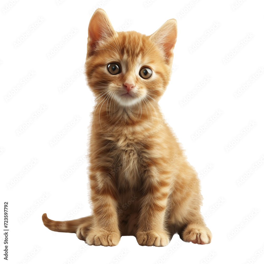 orange kitten on transparent background, cute cat