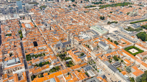 Nancy, France. Stanislav Square. Nancy City Hall. Nancy Cathedral. Summer, Sunny day, Aerial View