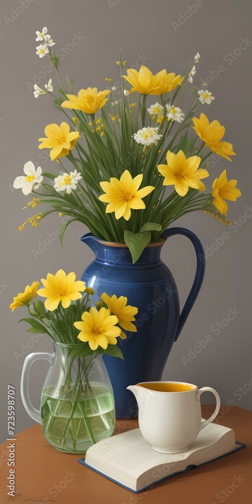 custom made wallpaper toronto digitalcup of tea and flowers, Generative AI