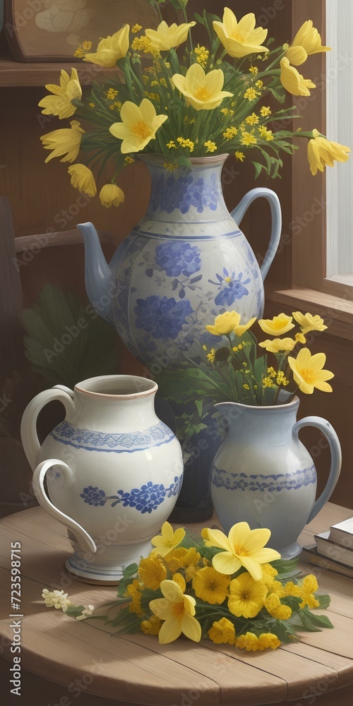 custom made wallpaper toronto digitalstill life with yellow flowers, Generative AI