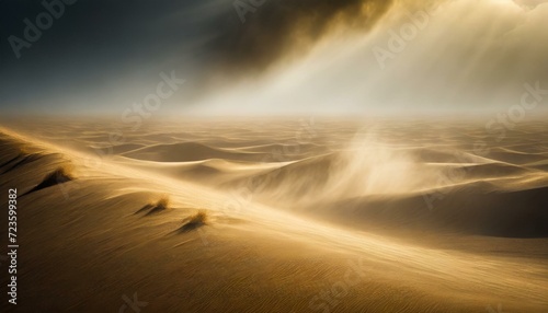 Desert Symphony: Witness the Drama of a Sandstorm Sweeping Across Endless Dunes, Creating a Barren Beauty in the Vast Desert Wilderness. Generative AI