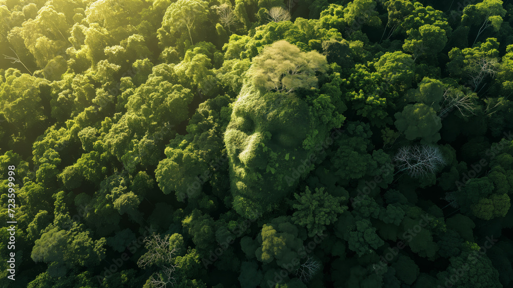 The face of nature. Forest in the shape of a happy human face. Top view of the forest The face of nature. Forest in the shape of a happy human face. Top view of the forest