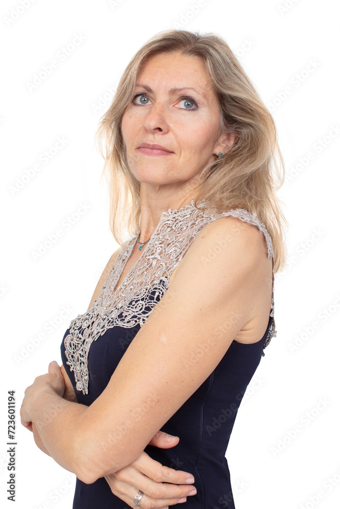 Portrait of a beautiful elderly woman with fair hair. A woman of fifty years old. Portrait of a beautiful elderly woman with fair hair. A woman of fifty years old.