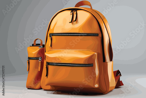 Orange school backpack isolated on white