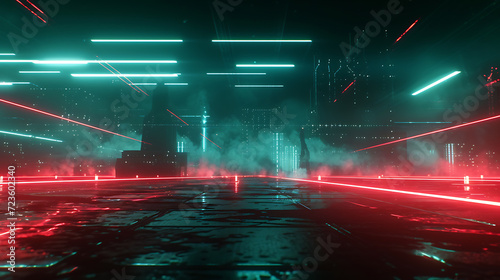 Experience a visually stunning futuristic battlefield as laser beams cut through the smoky air, creating an electrifying atmosphere of intense warfare. Immerse yourself in this 3D rendered a