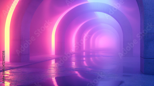 Neon Lights and Glowing Tunnel: Futuristic Corridor with Pink and Blue Colors, Perfect for Modern and Sci-Fi Themes