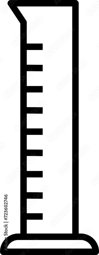 Transparent PNG vector image of a glass graduated cylinder. The graduated cylinder is depicted in a black outline, showcasing its tall and slender shape, with measurement markings. Transparent PNG vector image of a glass graduated cylinder. The graduated cylinder is depicted in a black outline, showcasing its tall and slender shape, with measurement markings.