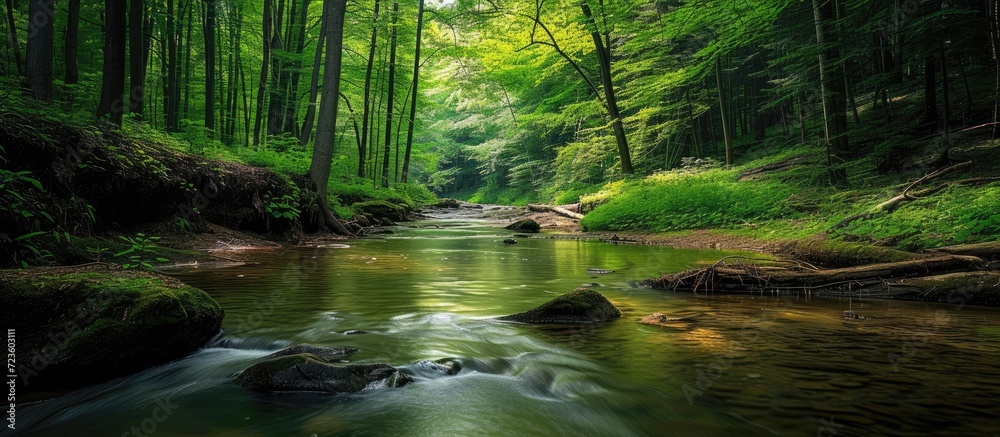 Lush woods and pristine river Lush woods and pristine river