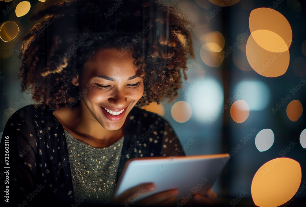 Programming, business and woman working on a tablet at night for ...