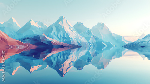 A breathtaking abstract 3D rendered landscape featuring a dazzling mirror reflecting the surreal beauty of nature. This stunning image blends creativity and reality, captivating viewers with © Nijat